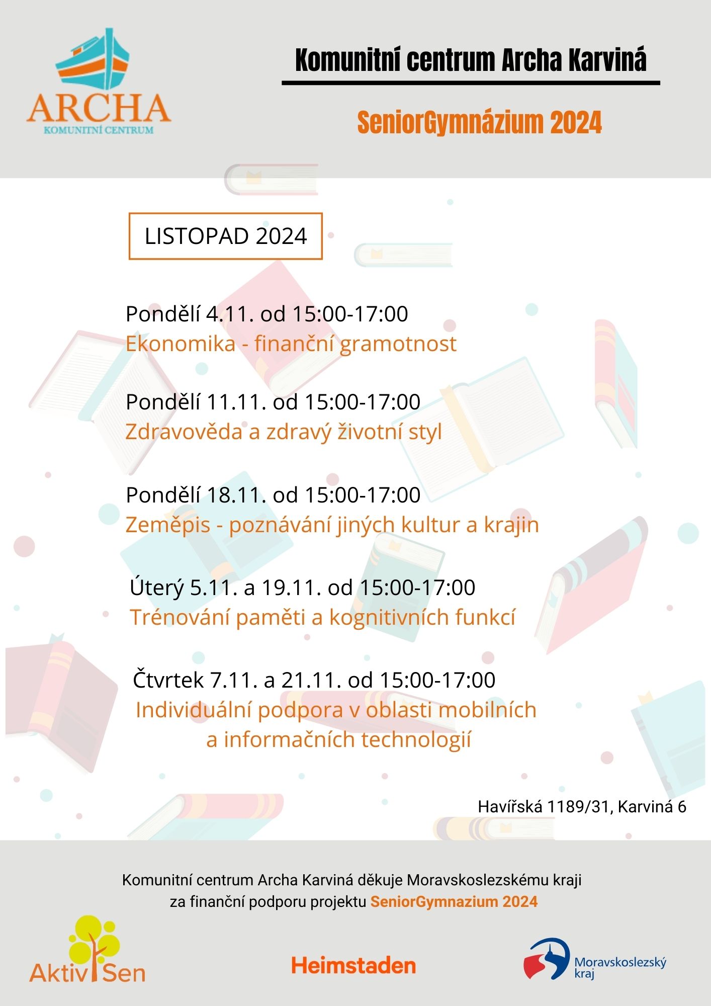 Děkujeme Moravskoslezskému kraji za finanční podporu našeho projektu SeniorGymnázium 2024 